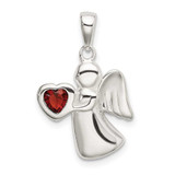 Image of Sterling Silver Angel w/ Dark Red CZ Heart Pendant