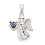 Image of Sterling Silver Angel w/ Purple CZ Heart Pendant