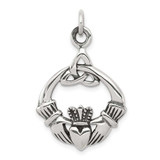 Image of Sterling Silver Antiqued Claddagh Pendant QC3875