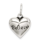 Image of Sterling Silver Antiqued Heart BELIEVE Pendant