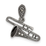 Image of Sterling Silver Antiqued Marcasite & Black Epoxy Trombone Pendant