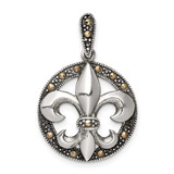 Image of Sterling Silver Antiqued Marcasite Fleur De Lis Pendant