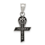 Image of Sterling Silver Antiqued Mi Primera Comunion Mini Ribbon Pendant