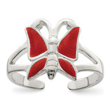 Image of Sterling Silver Antiqued Red Enameled Butterfly Toe Ring