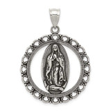 Image of Sterling Silver Antiqued Religious Ruffled Circle Pendant