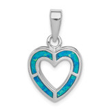Image of Sterling Silver Blue Inlay Lab-Created Opal Heart Pendant QP2744