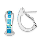 Image of 19mm Sterling Silver Blue Inlay Lab-Created Opal Squares Hoop Earrings
