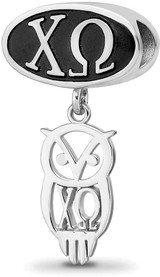 Image of Sterling Silver Chi Omega Oval Bead with Owl Dangle by LogoArt