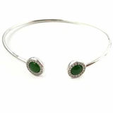 Image of Sterling Silver Cuff Bracelet with Genuine Natural Nephrite Jade & CZ Tips