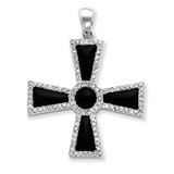 Image of Sterling Silver CZ & Black Onyx Cross Pendant