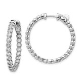 Image of 30.6mm Sterling Silver CZ In and Out Round Hoop Earrings QE15446