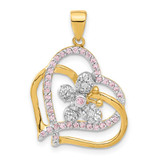 Image of Sterling Silver Flash Gold Plated Pink & Clear CZ Heart Flower Pendant