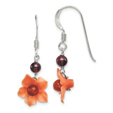 Image of 35mm Sterling Silver Garnet Bead & Carnelian Dangle Flower Earrings