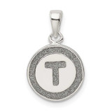 Image of Sterling Silver Glitter Enamel Letter T Circle Pendant