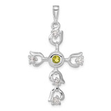 Image of Sterling Silver Green & Clear CZ Cross Pendant