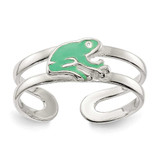Image of Sterling Silver Green Enameled Frog Toe Ring