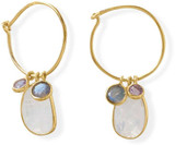 Image of Sterling Silver Hoop Earrings with Amethyst, Labradorite and Rainbow Moonstone Earrings