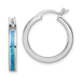 Image of 23mm Sterling Silver Lab-Created Blue Opal Inlay Hoop Earrings