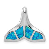 Image of Sterling Silver Lab-Created Blue Opal Inlay Whale Tail Slide Pendant