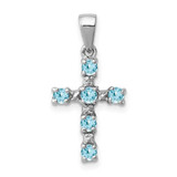 Image of Sterling Silver Light Swiss Blue Topaz Cross & Diamond Pendant QDX899