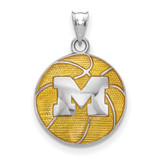 Image of Sterling Silver LogoArt University of Michigan Enameled Basketball Pendant