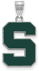 Image of Sterling Silver Michigan State University Large Enamel Pendant LogoArt SS032MIS