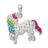 Image of Sterling Silver Multi-colored Preciosa Crystal Unicorn Pendant