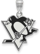 Image of Sterling Silver NHL Pittsburgh Penguins Large Enamel Pendant by LogoArt