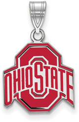 Image of Sterling Silver Ohio State University Medium Enamel Pendant by LogoArt SS032OSU