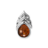 Image of Sterling Silver Oxidized Amber Feather Slide Pendant