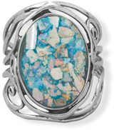 Image of Sterling Silver Oxidized Ancient Roman Glass Cutout Swirl Design Ring