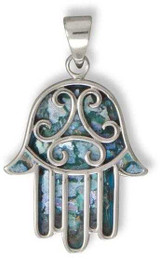Image of Sterling Silver Oxidized Ancient Roman Glass Hamsa Pendant