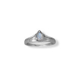 Image of Sterling Silver Oxidized Pear Rainbow Moonstone Bead Edge Ring