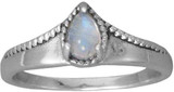 Image of Sterling Silver Oxidized Pear Rainbow Moonstone Bead Edge Ring