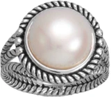 Image of Sterling Silver Oxidized Rope Edge and Cultured Freshwater Pearl Ring