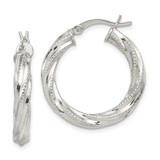 Image of 18mm Sterling Silver Patterned Twist 25mm Hoop Earrings