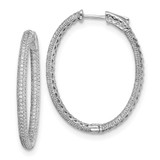 Image of 38mm Sterling Silver Pave Rhodium-Plated CZ Hinged Oval Hoop Earrings QMP589