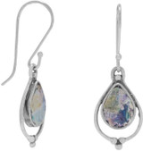 Image of Sterling Silver Pear Shape Ancient Roman Glass Earrings
