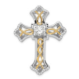 Image of Sterling Silver Platinum-Plated Polished Gold-Plated CZ Cross Pendant