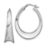 Image of 35.75mm Sterling Silver Polished & Brushed Oval Hoop Earrings QLE1283