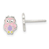 Image of 9mm Sterling Silver Polished & Enameled Owl Post Earrings