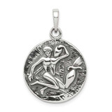 Image of Sterling Silver Polished Antiqued Finish Aquarius Horoscope Pendant