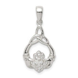 Image of Sterling Silver Polished CZ Claddagh w/ Trinity Knot Pendant