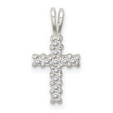 Image of Sterling Silver Polished CZ Cross Pendant QC8211