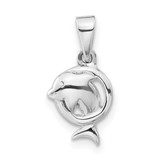Image of Sterling Silver Polished Dolphin in Hoop Pendant