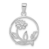 Image of Sterling Silver Polished Flower Circle Pendant