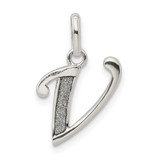 Image of Sterling Silver Polished Glitter Enamel Letter V Pendant