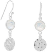Image of Sterling Silver Polished Hammered Disk Rainbow Moonstone French Wire Earrings