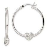 Image of 33.7mm Sterling Silver Polished Heart Knot Hoop Earrings