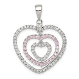 Image of Sterling Silver Polished Pink/White CZ Hearts Pendant